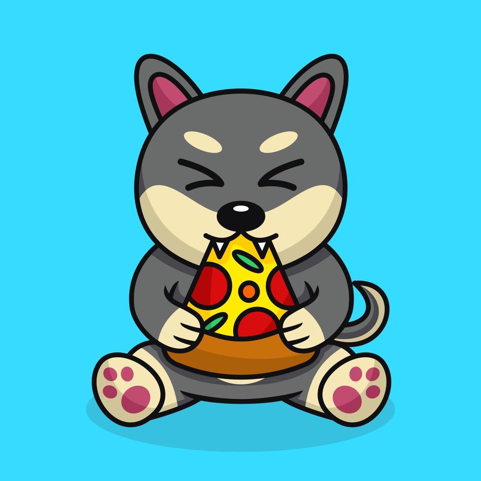 ilustración vectorial de perro lindo premium comiendo pizza vector