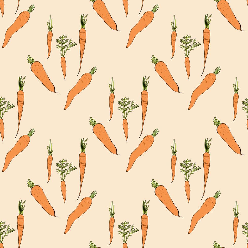 Seamless background with colored carrots. Endless pattern for your design. Vector.  Pack of fresh healthy vegetables. Collection of food elements. vector