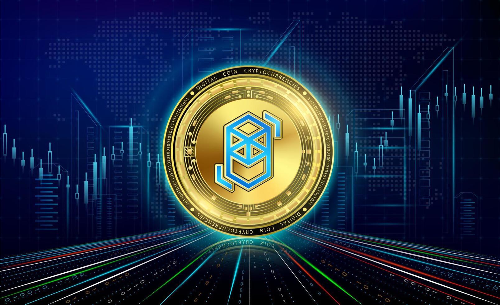 Cryptocurrencies  Fantom with growth chart. International stock exchange. Block chain electronic crypto currency online technology. Coin gold on futuristic city neon dark background. 3D Vector. vector