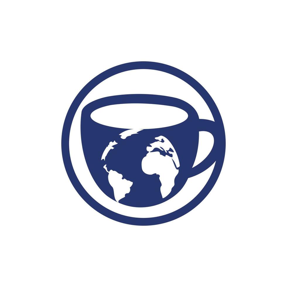 Creative Coffee cup with globe map vector logo design template.