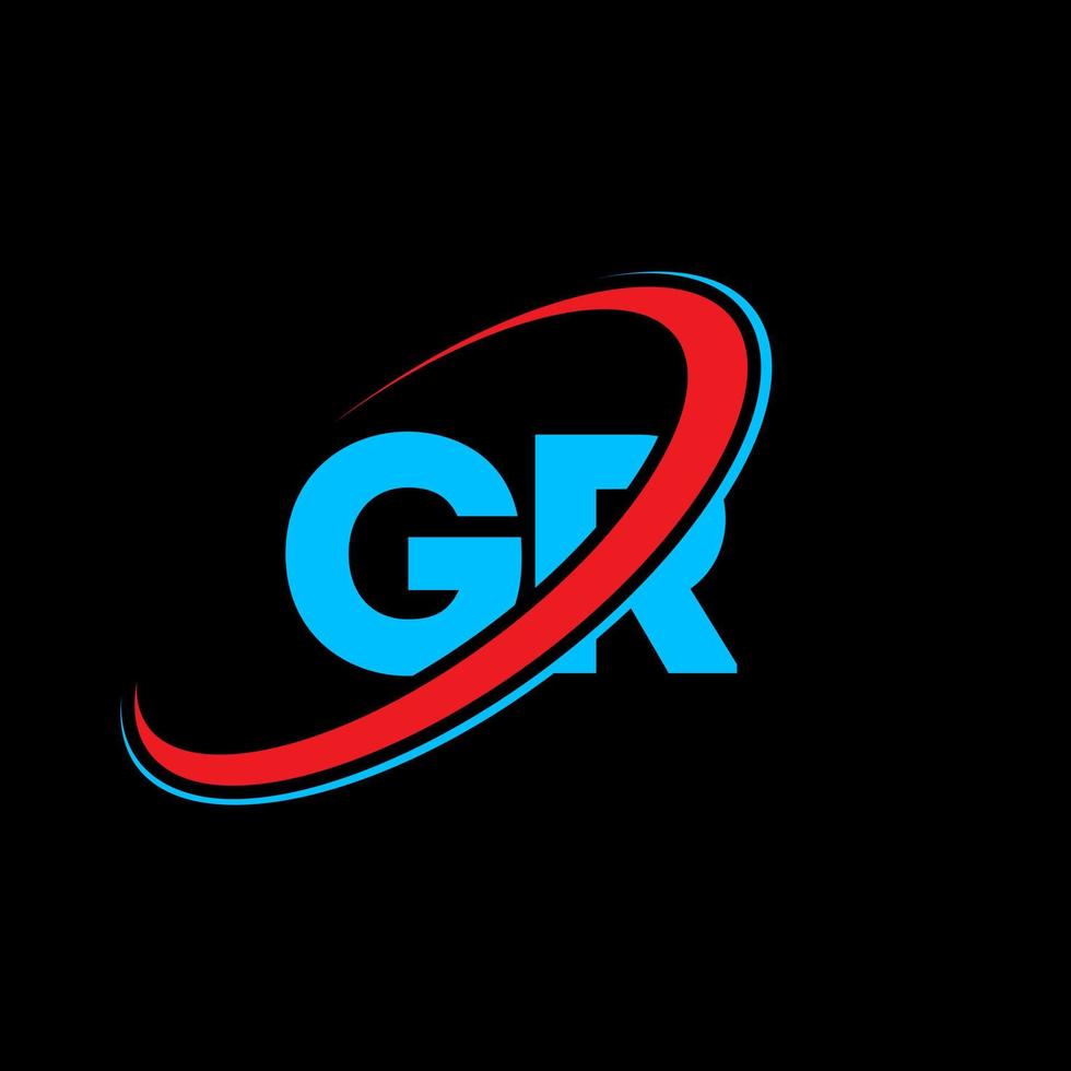 GR G R letter logo design. Initial letter GR linked circle uppercase monogram logo red and blue. GR logo, G R design. gr, g r vector