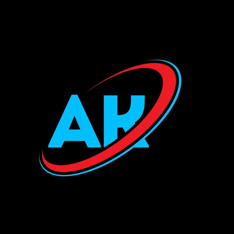 AK A K letter logo design. Initial letter AK linked circle uppercase monogram logo red and blue. AK logo, A K design. ak, a k vector