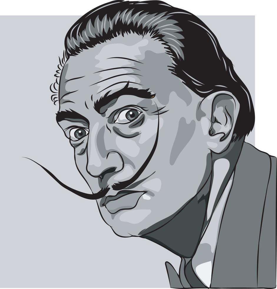 Salvador Dali gray scale vector portrait