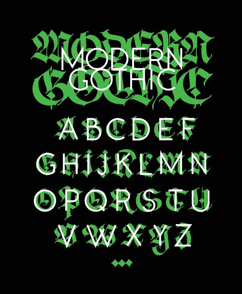 Gothic, display English alphabet. Vector. Medieval Latin letters. Mixing with subtle grotesque. Old European style. Calligraphy and lettering. Uppercase letters. vector