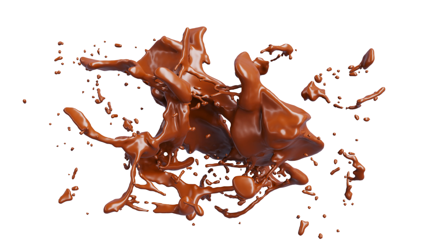 Chocolate Splash with droplets 3d rendering. PNG alpha. 3d illustration.