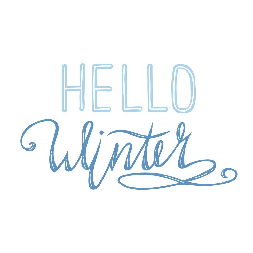 Hello Winter handwritten calligraphic inscription . Hand drawn winter inspiration phrase. vector illustration.