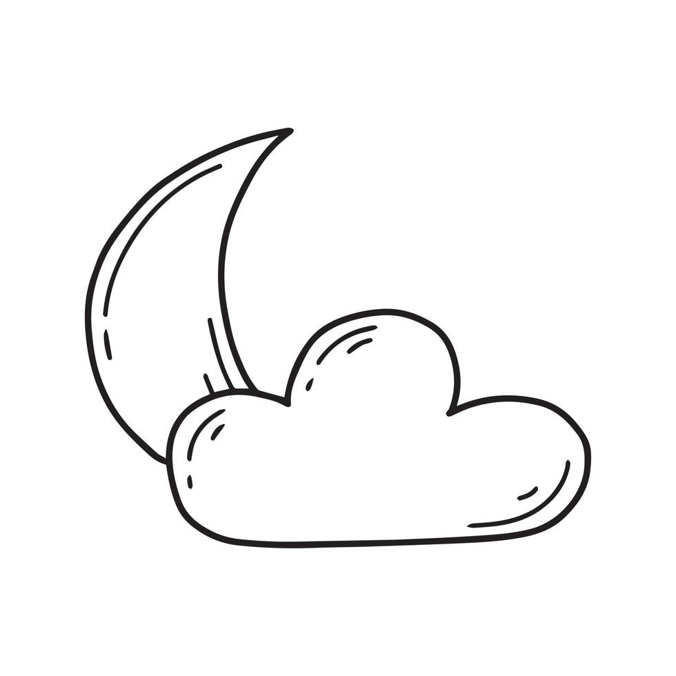 Cloud with crescent moon. Vector illustration .Doodle style. Moon with clouds.