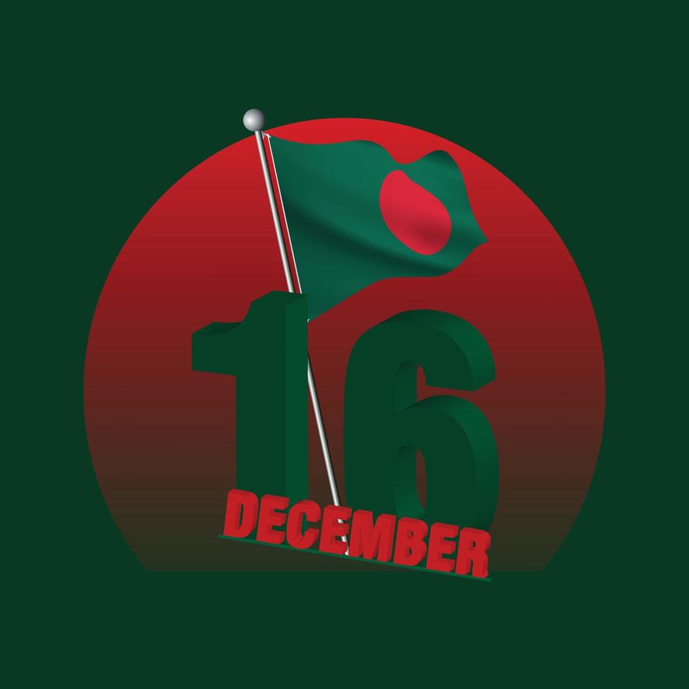 16th December Bangladesh victory day  greeting with national flag vector