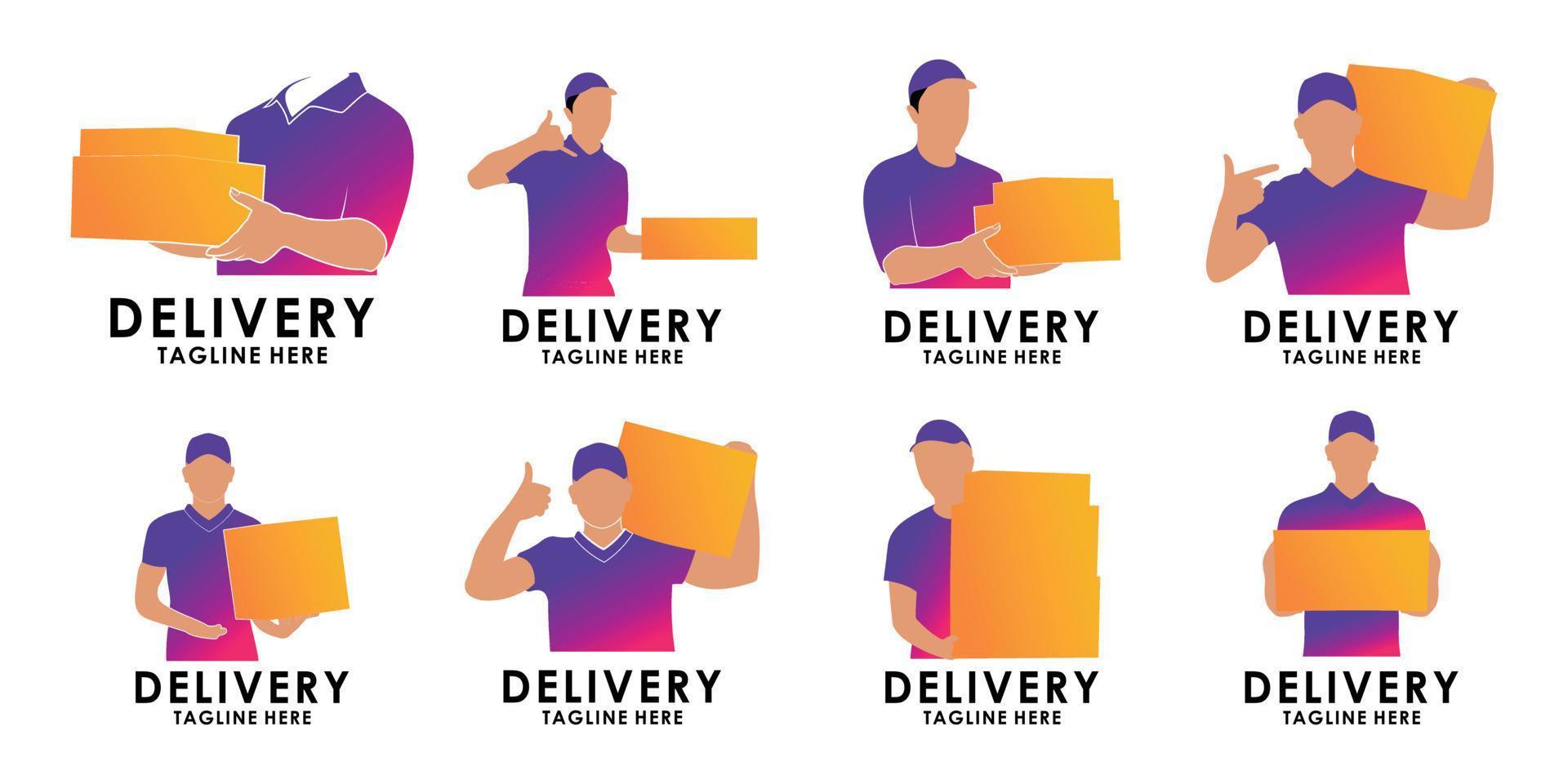 Set of male courier delivery packages with simple concept Premium Vector