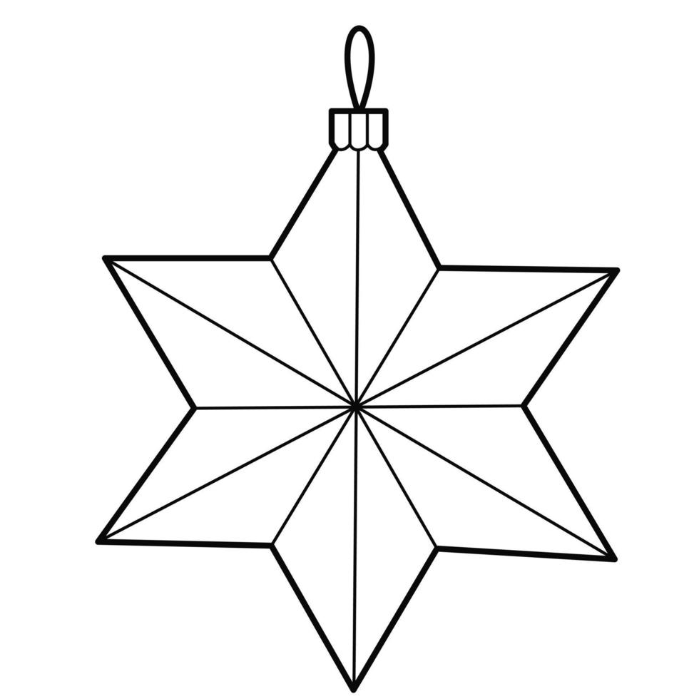 Navidad árbol juguete - seis - puntiagudo estrella. contorno ilustración, diseño elementos o página de para niños colorante libro vector