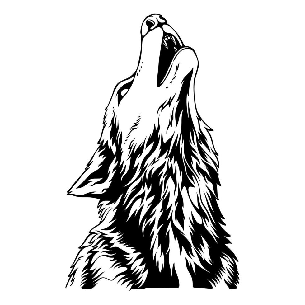 vector ilustración el cabeza de el lobo con el posición frente a el cielo a rugido negro y blanco diseño