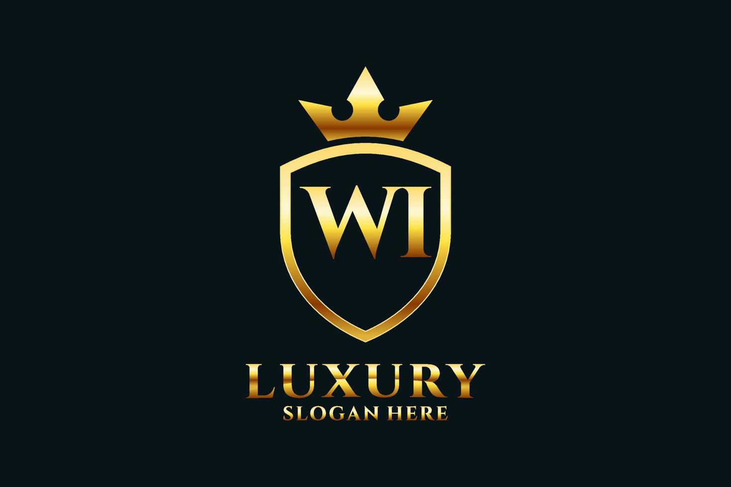 initial WI elegant luxury monogram logo or badge template with scrolls and royal crown - perfect for luxurious branding projects vector