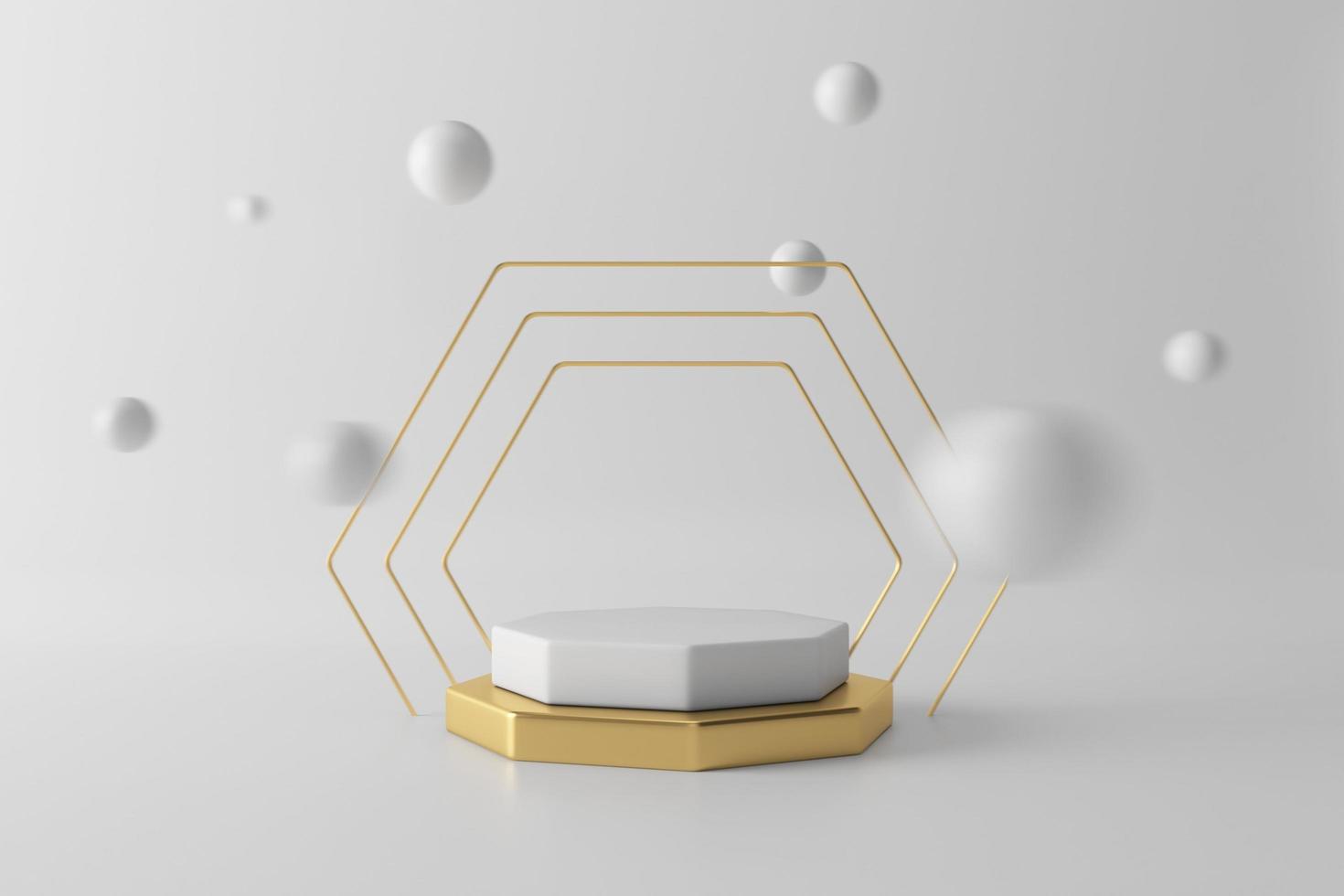 Abstract minimal scene white and gold podium , design for cosmetic or product display podium 3d render photo