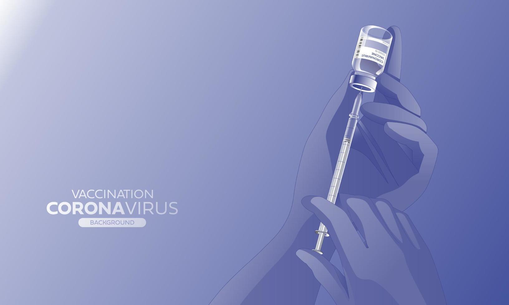 Creative design for Coronavirus vaccine banner background. Covid-19 corona virus vaccination with vaccine bottle and syringe injection tool for covid19 immunization treatment. Vector illustration.
