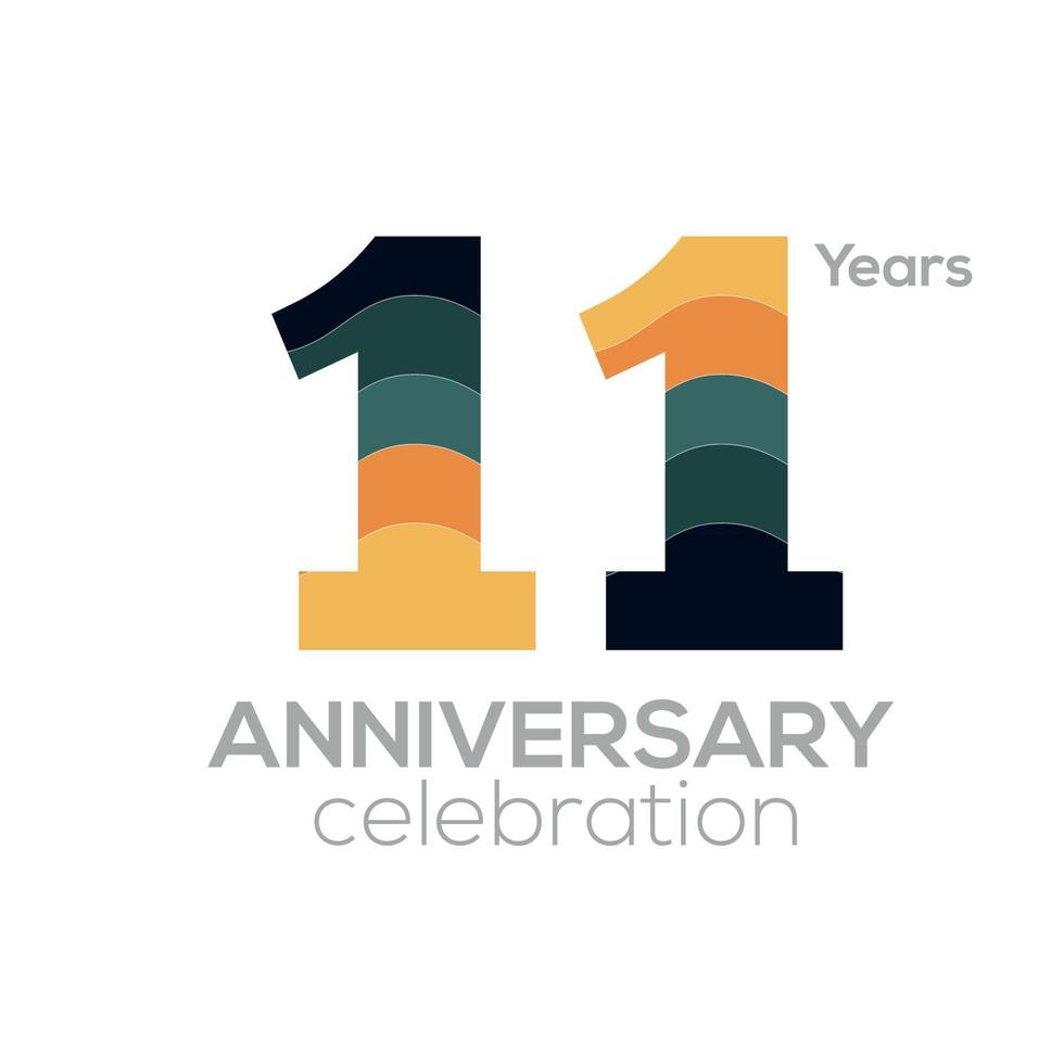 11th Anniversary Logo Design, Number 11 Icon Vector Template.Minimalist Color Palettes