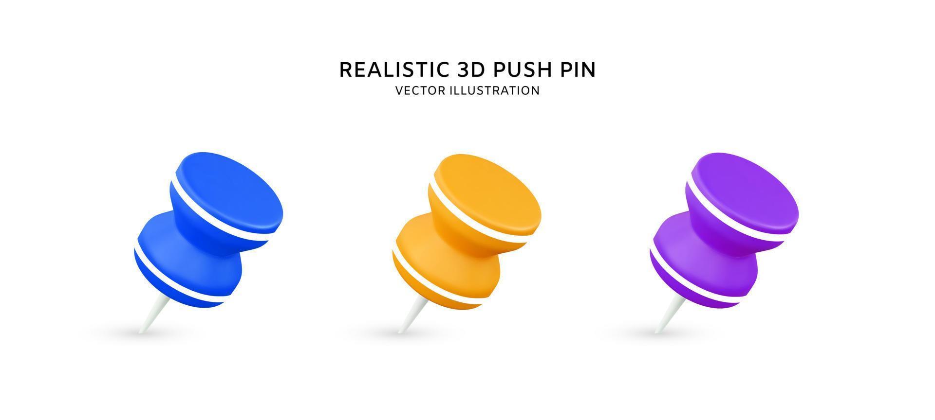 Realistic 3d push pins vector illustration