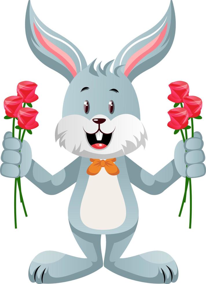 Bunny with flowers, illustration, vector on white background.