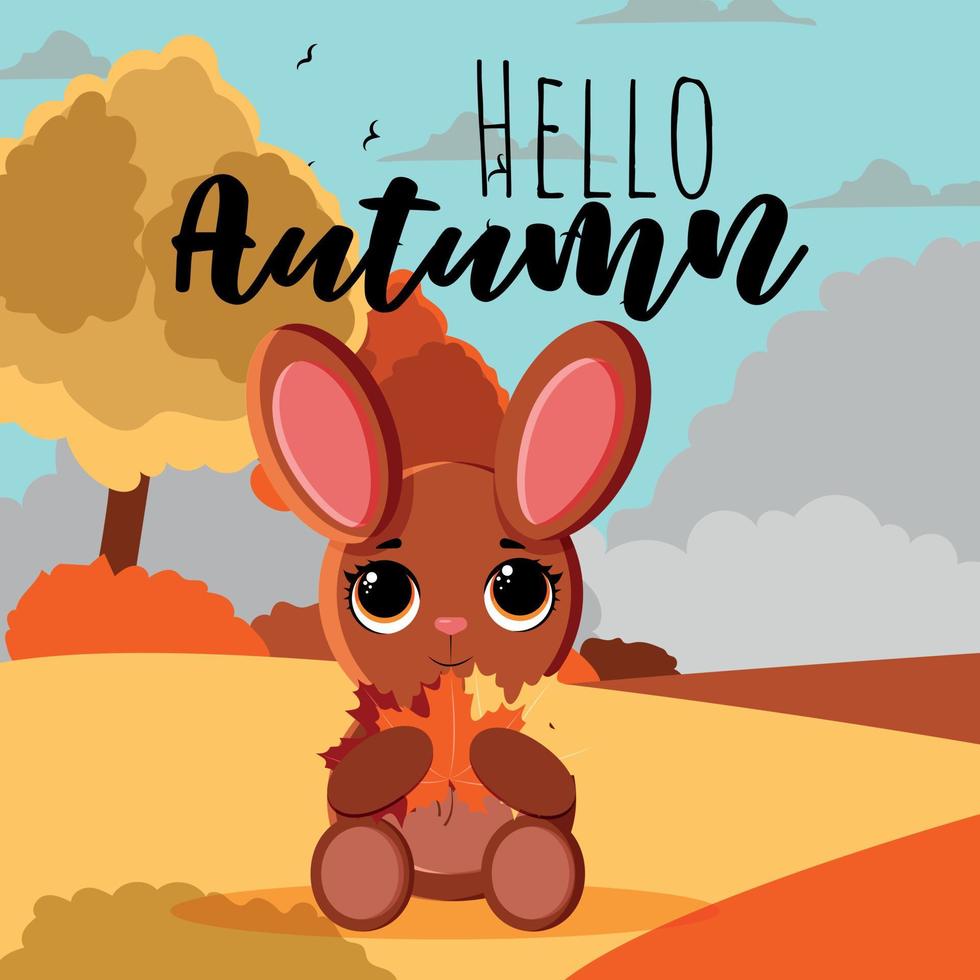 conejito de personaje de otoño para tarjetas y diseño vector