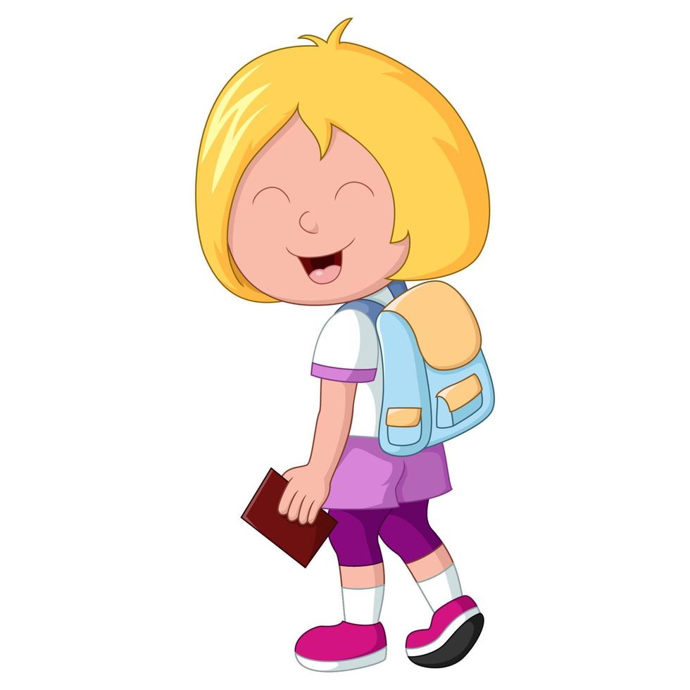 Cute little school girl cartoon vector