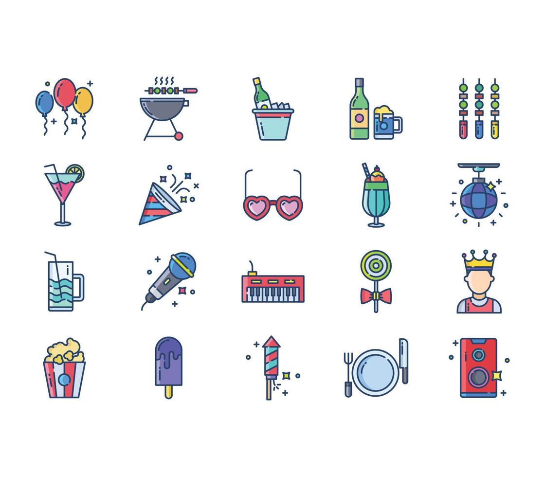 conjunto de iconos de celebración de cumpleaños de fiesta vector