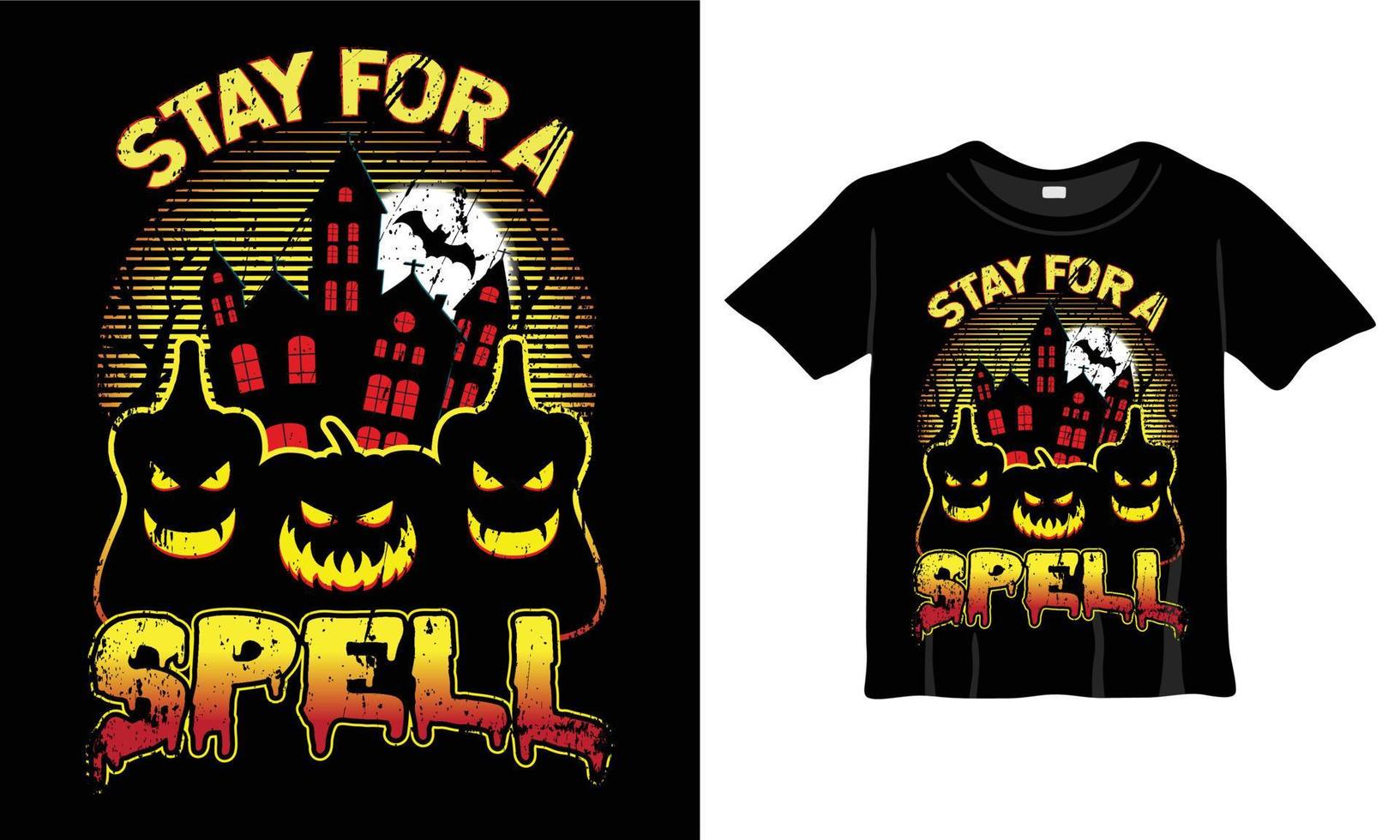 Stay for a spell T-Shirt Design Template. Halloween T-Shirt with Night, Moon, Witch. Night background T-Shirt for print. vector