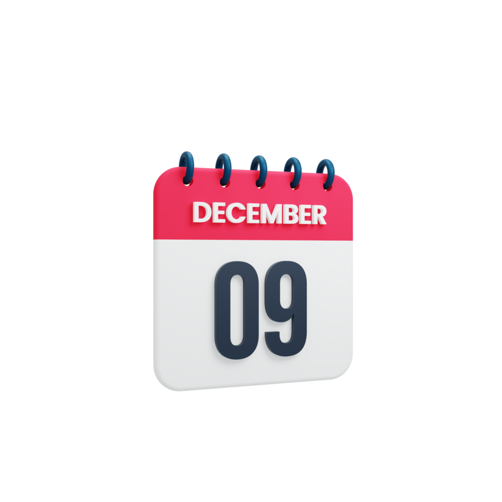 icono de calendario realista de diciembre fecha renderizada en 3d 09 de diciembre png