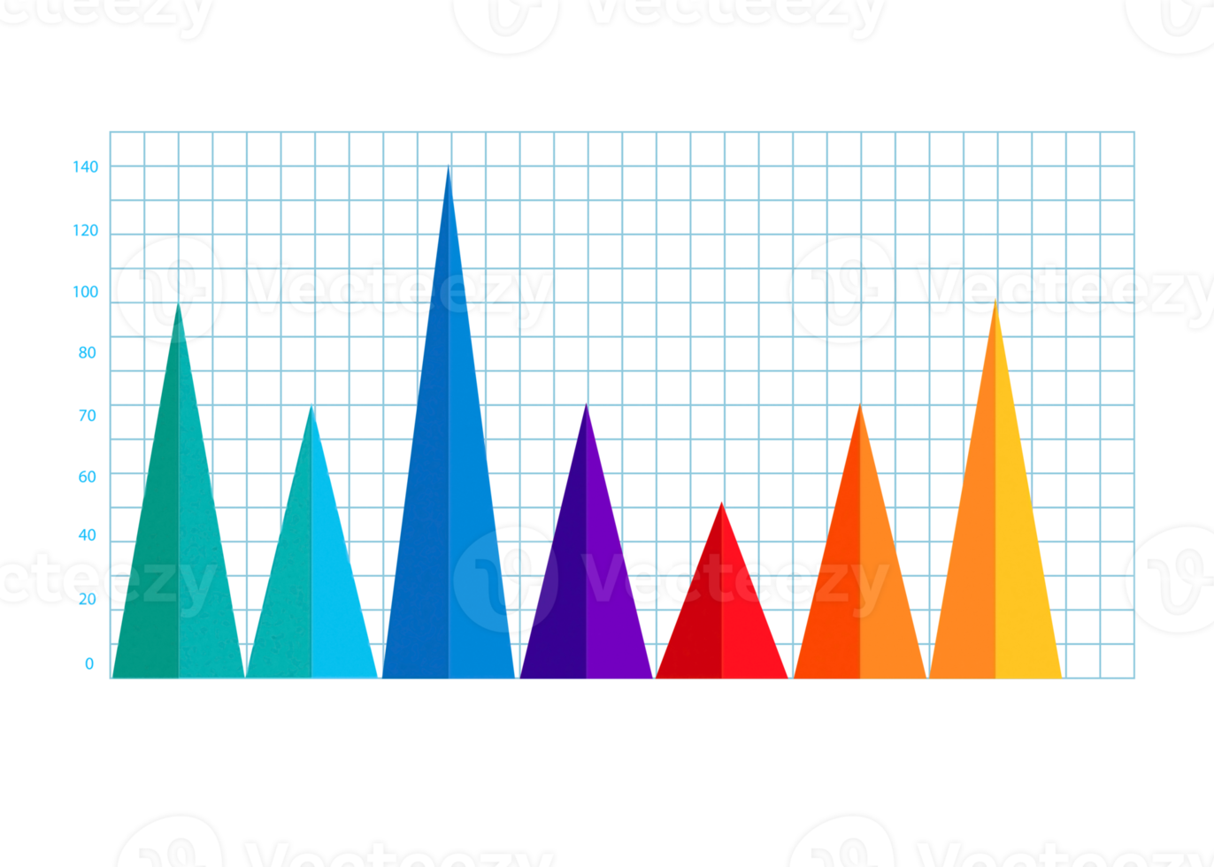 Seven steps colorful triangle graph object for infographic template. png