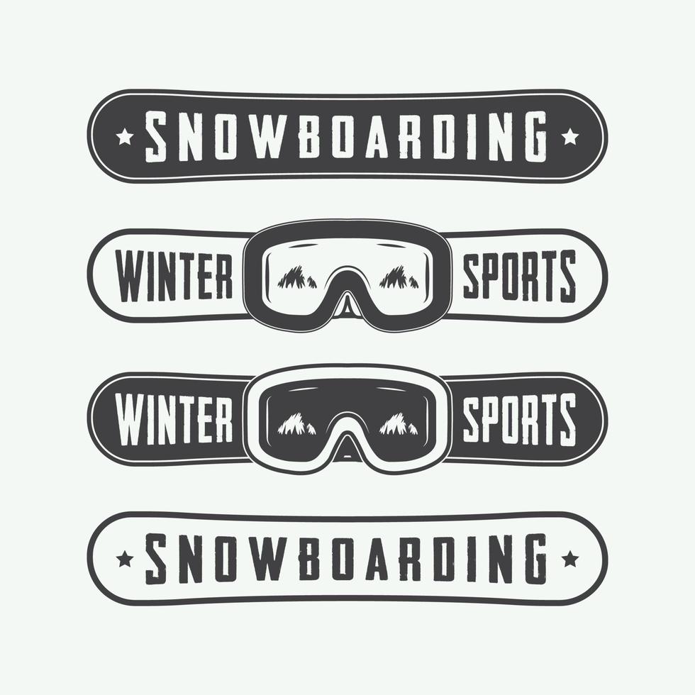 Vintage snowboarding logos, badges, emblems and design elements. Vector illustration