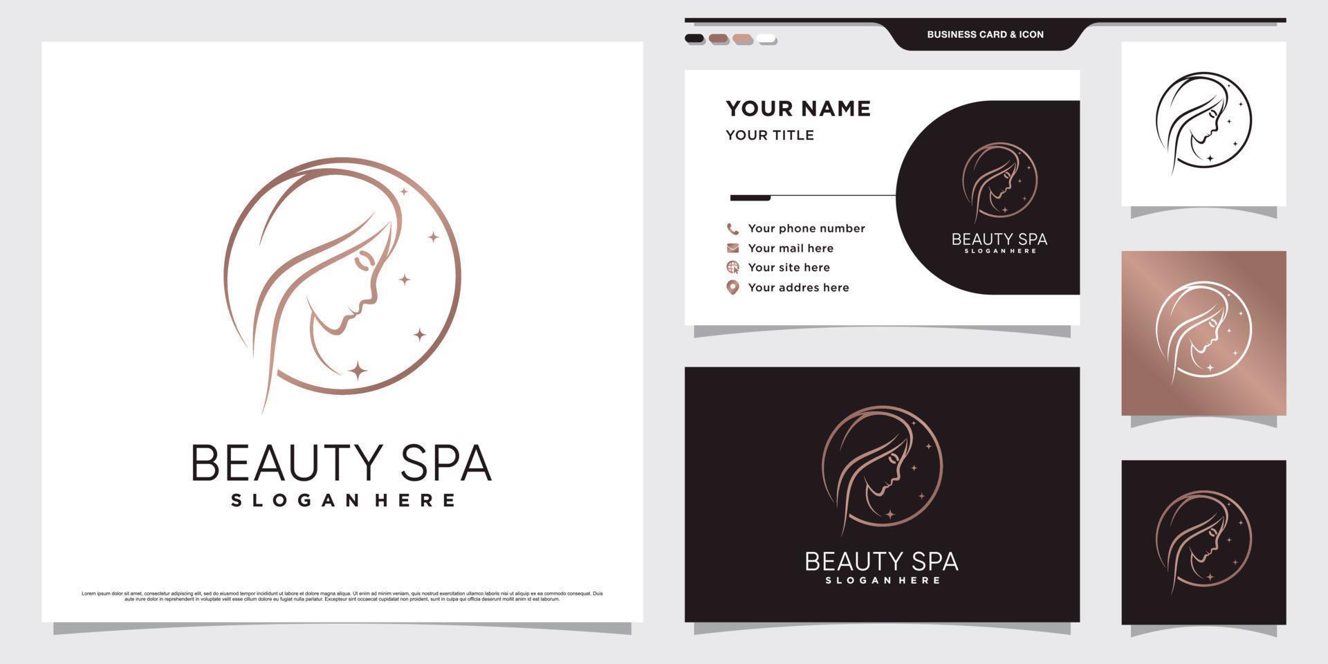 diseño de logotipo de spa de belleza para salón de mujeres con elemento creativo y plantilla de tarjeta de visita vector