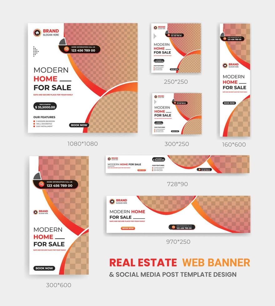 diseño de plantilla de banner web y redes sociales de negocios corporativos de bienes raíces tamaño múltiple vector