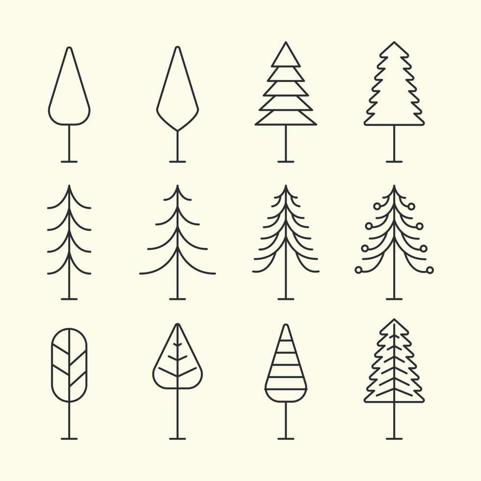 set pine line art logo vector template illustration design. tree bundle logo concept