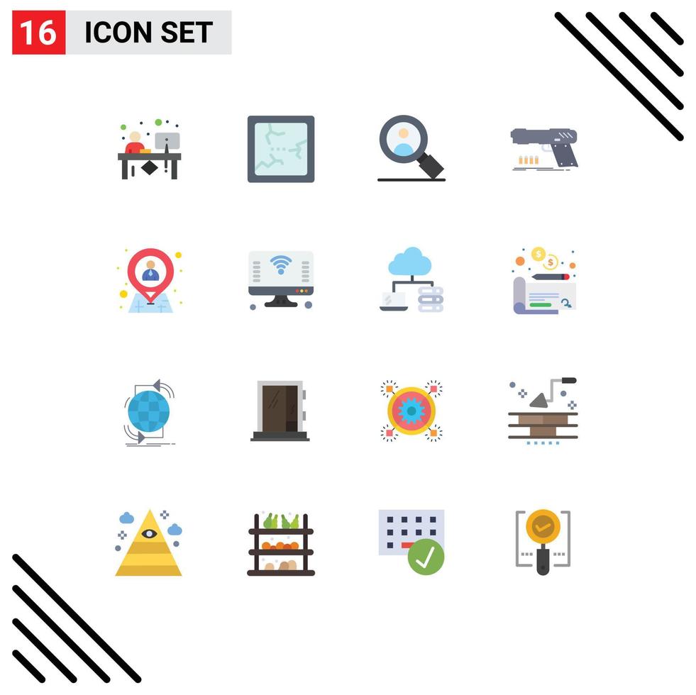Set of 16 Vector Flat Colors on Grid for hr weapon search shooter handgun Editable Pack of Creative Vector Design Elements