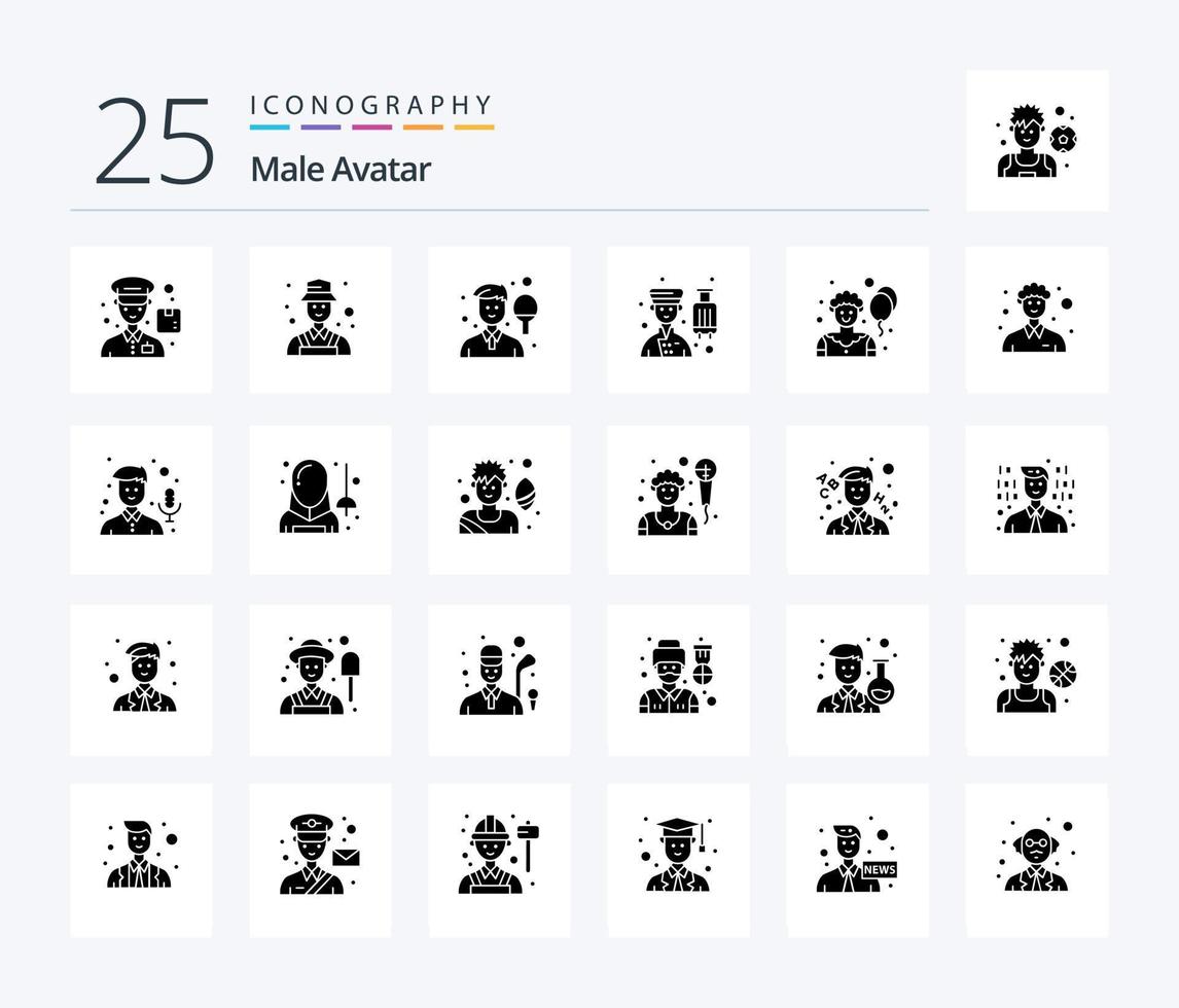 Male Avatar 25 Solid Glyph icon pack including circus. professional. boy. hotel. avatar vector