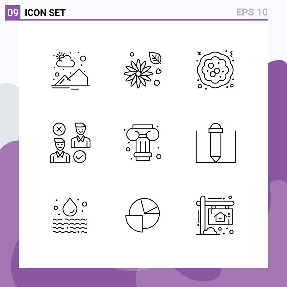 Pack of 9 creative Outlines of art good cake job group Editable Vector Design Elements