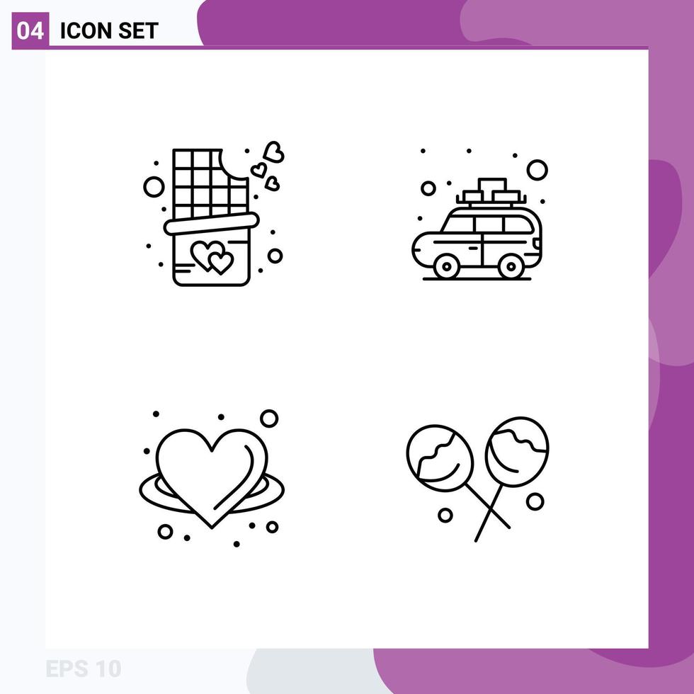 4 Creative Icons Modern Signs and Symbols of chocolate bar bite heart camping bus wing Editable Vector Design Elements