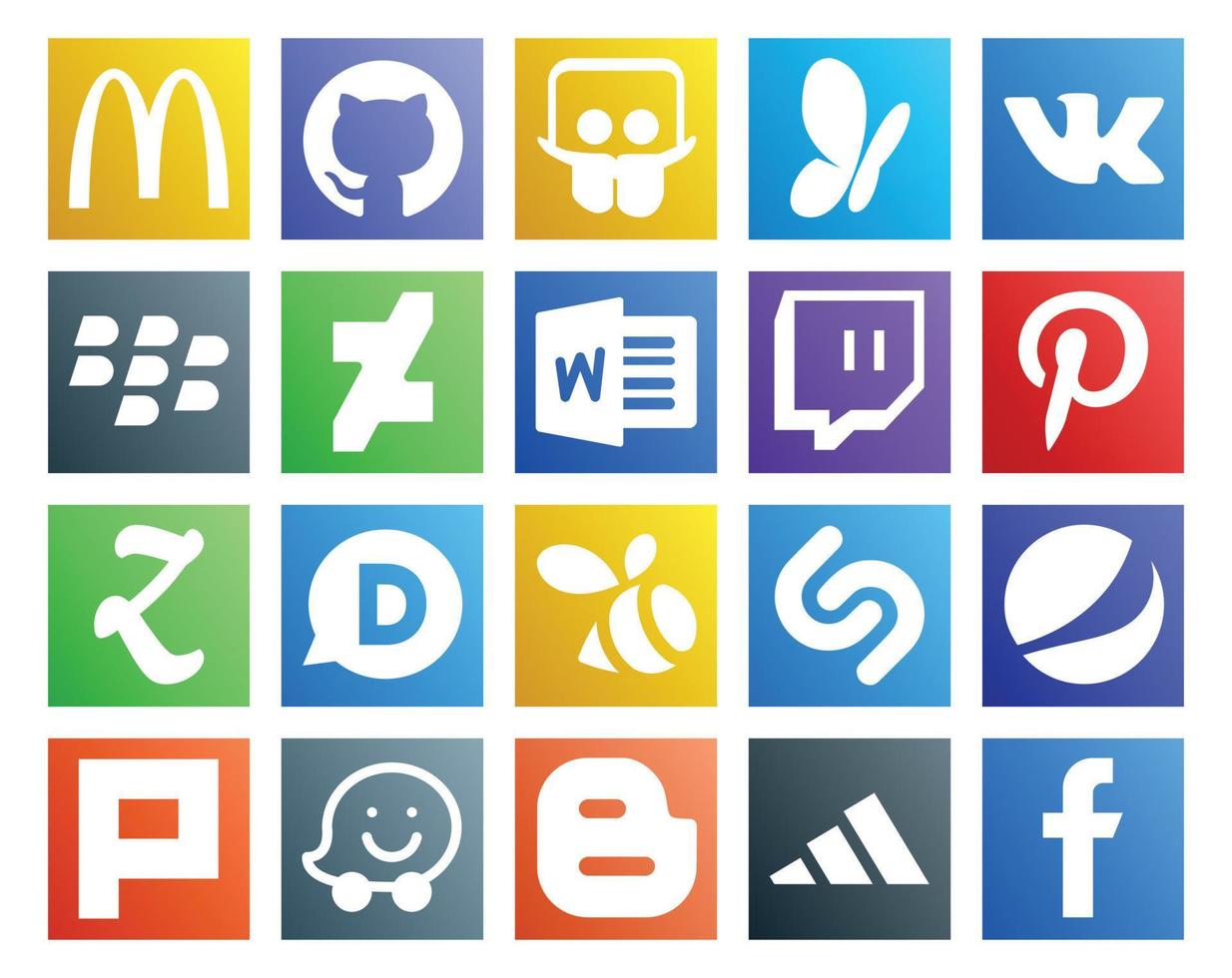 20 Social Media Icon Pack Including blogger plurk twitch pepsi swarm vector