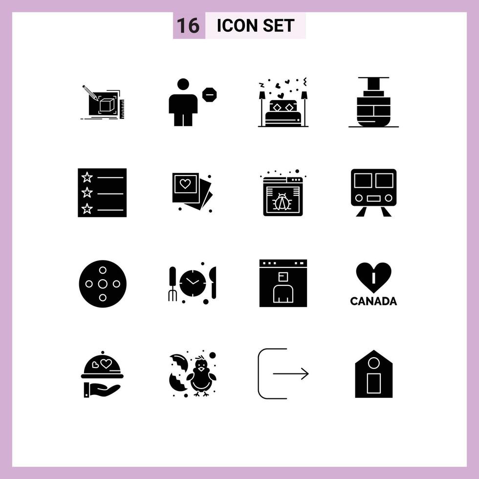 16 Creative Icons Modern Signs and Symbols of transportation sky lift human night love Editable Vector Design Elements