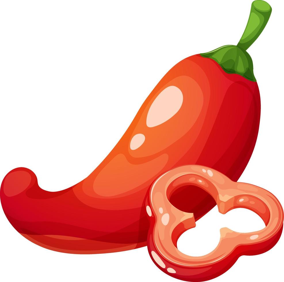 Cartoon red peppers with slices on transparent background. Vegetable Collection vector