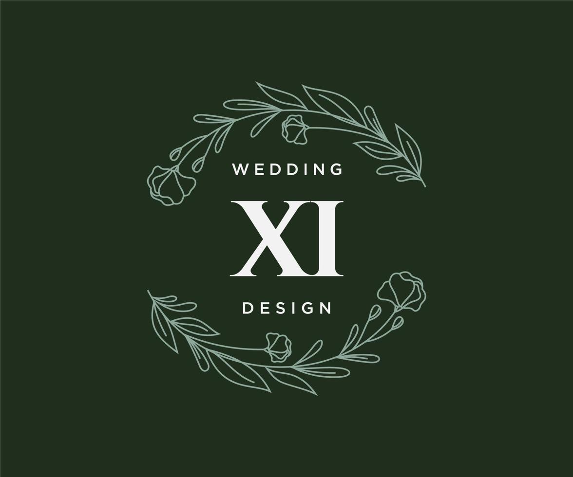 XI Initials letter Wedding monogram logos collection, hand drawn modern minimalistic and floral templates for Invitation cards, Save the Date, elegant identity for restaurant, boutique, cafe in vector