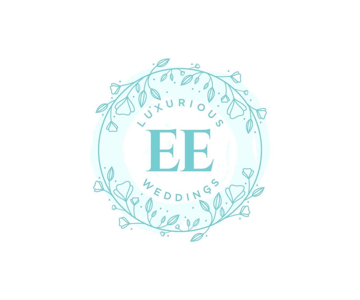 EE Initials letter Wedding monogram logos template, hand drawn modern minimalistic and floral templates for Invitation cards, Save the Date, elegant identity. vector