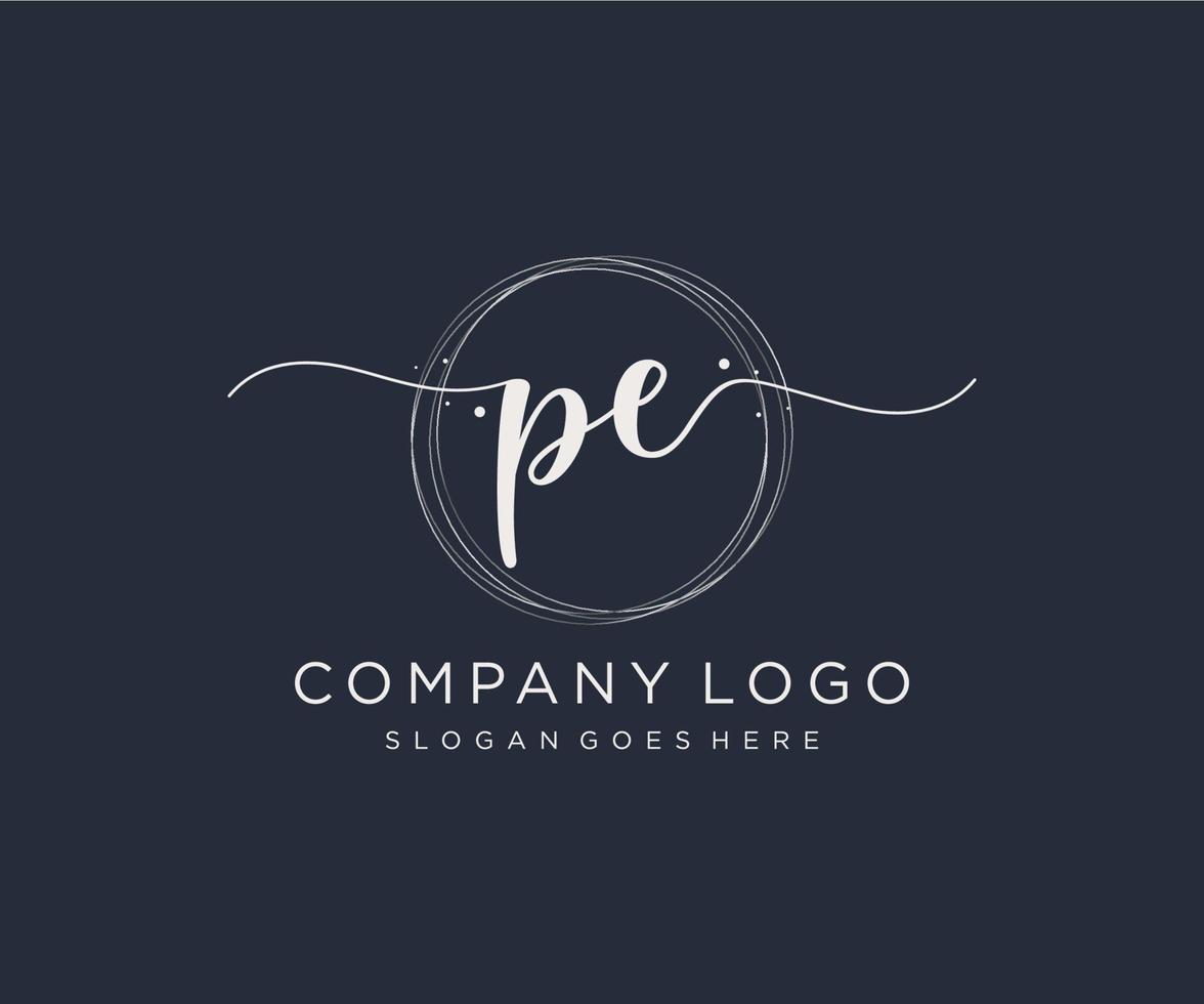 Initial PE feminine logo. Usable for Nature, Salon, Spa, Cosmetic and Beauty Logos. Flat Vector Logo Design Template Element.