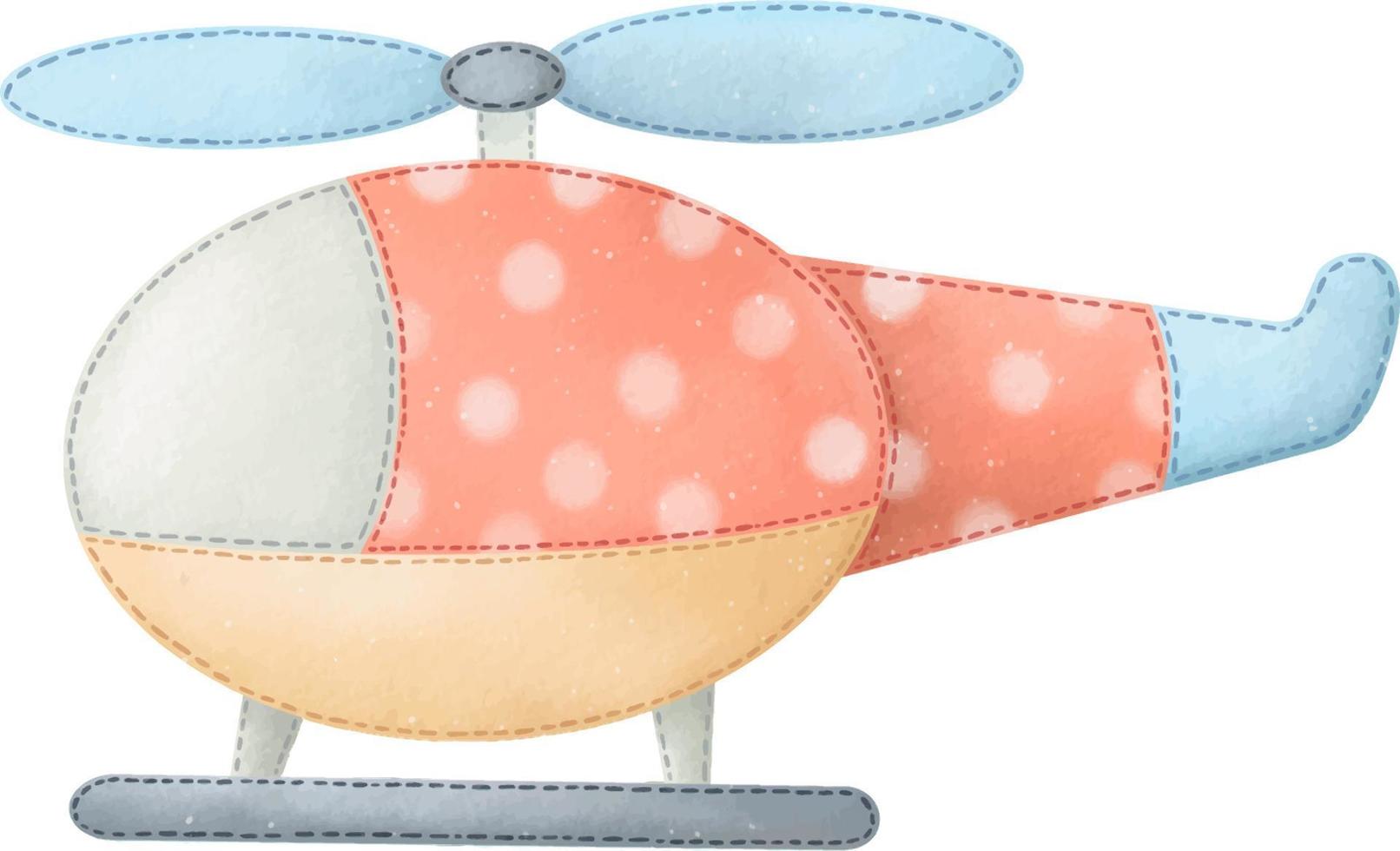 linda niño ilustración con helicóptero. mano dibujado acuarela ilustración vector