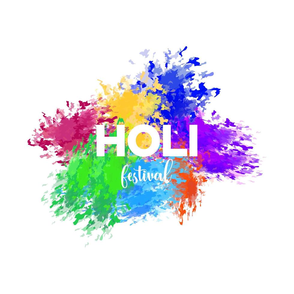 Holi festival. Vector illustration of vibrant colors ant text. Indian culture holiday. Word Holi on colorful splashes background
