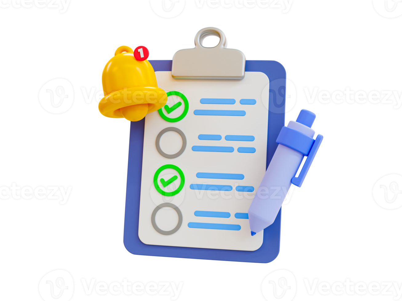 3d minimal To do list. Goal achievement concept. Checklist reminder. clipboard with a checklist, pen, and, bell icon. 3d illustration. png