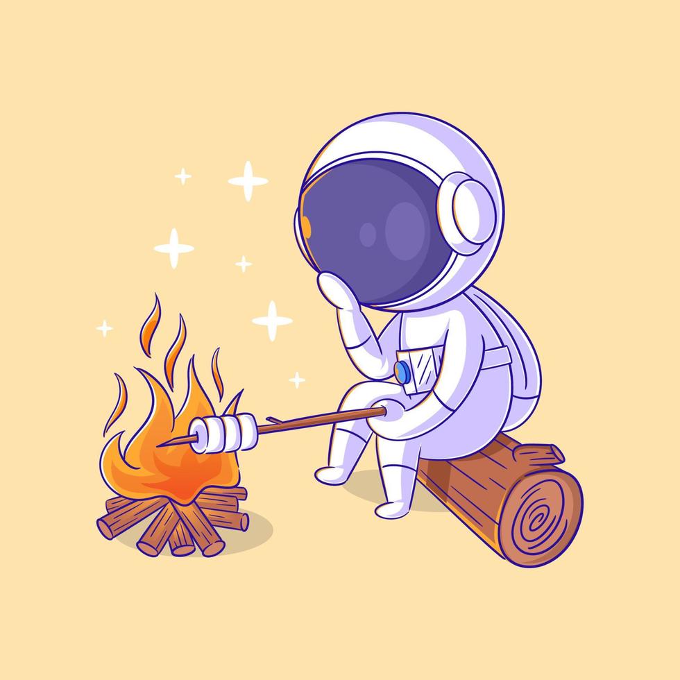 Astronaut is near the bonfire vector