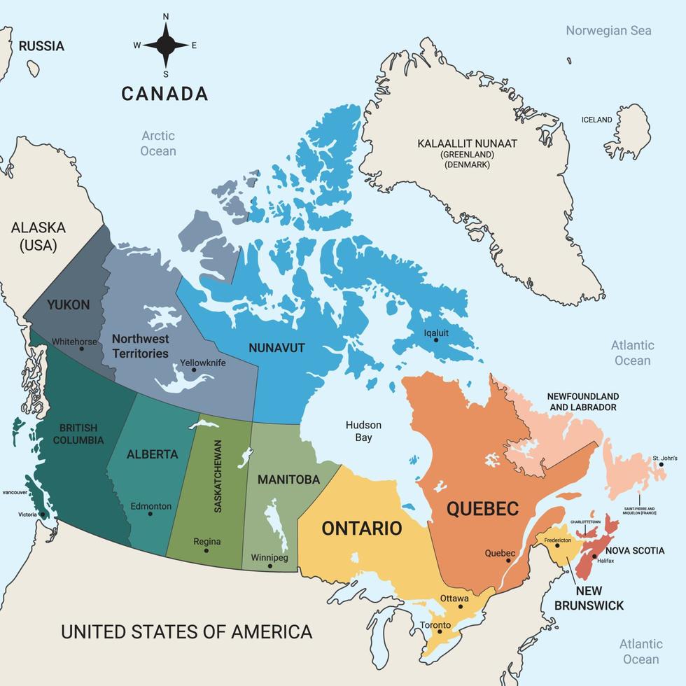 Canadá regiones mapa vector