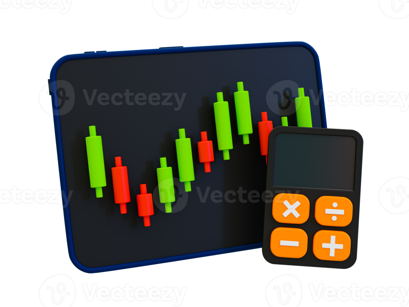 3d minimal trading charts. Stock market forecasting. Stock market graph with a calculator. 3d illustration. png