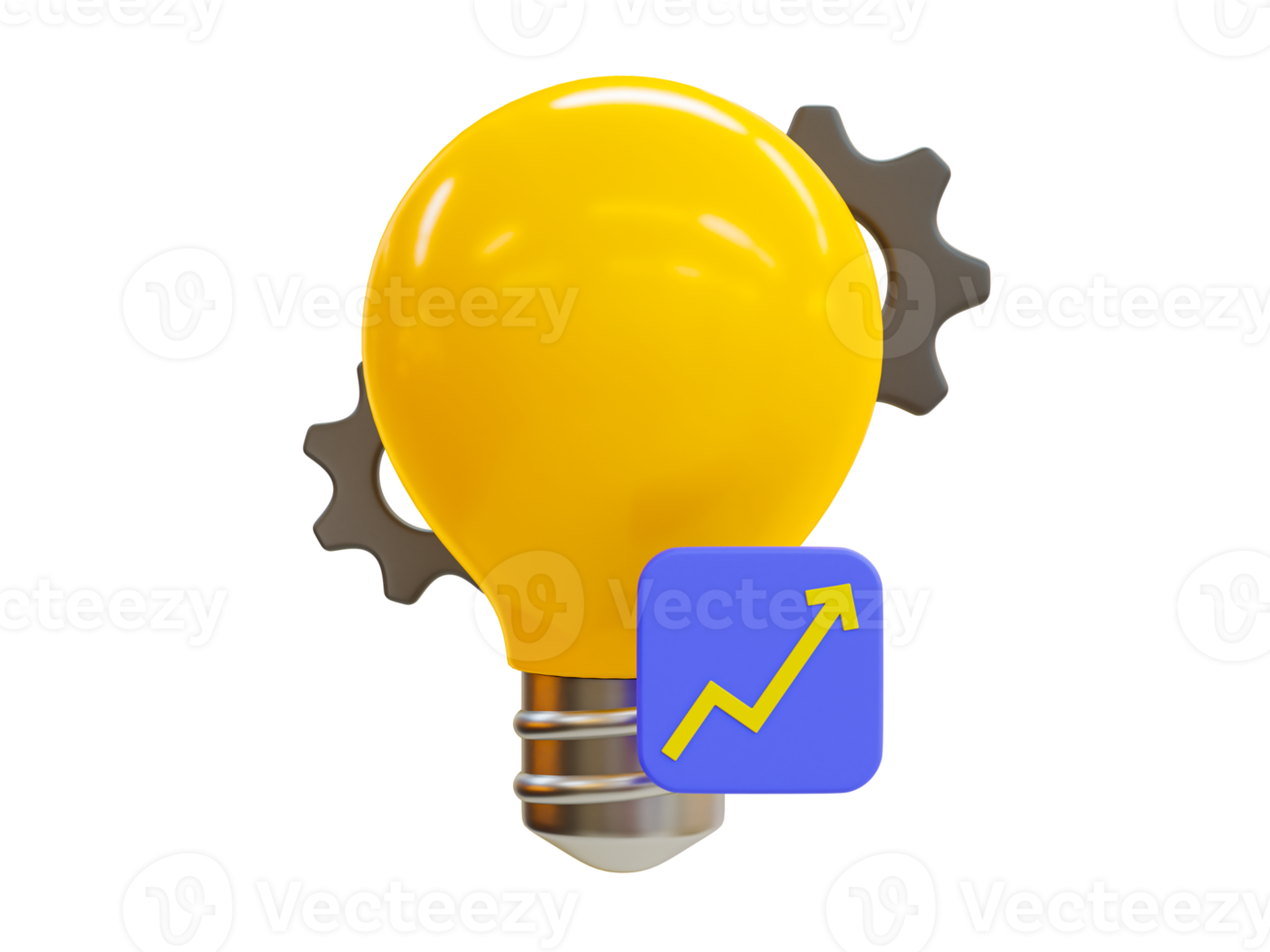 3d minimal lightbulb and cogwheel. Gears in a lightbulb. innovation icon. Light bulb with a gearwheel and arrow rising icon. 3d illustration. png