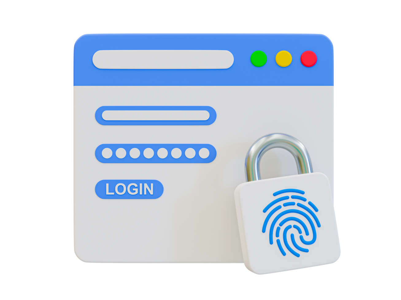 3d minimal user login page. User authentication concept. User verification concept. Login page with a fingerprint padlock. 3d illustration. png