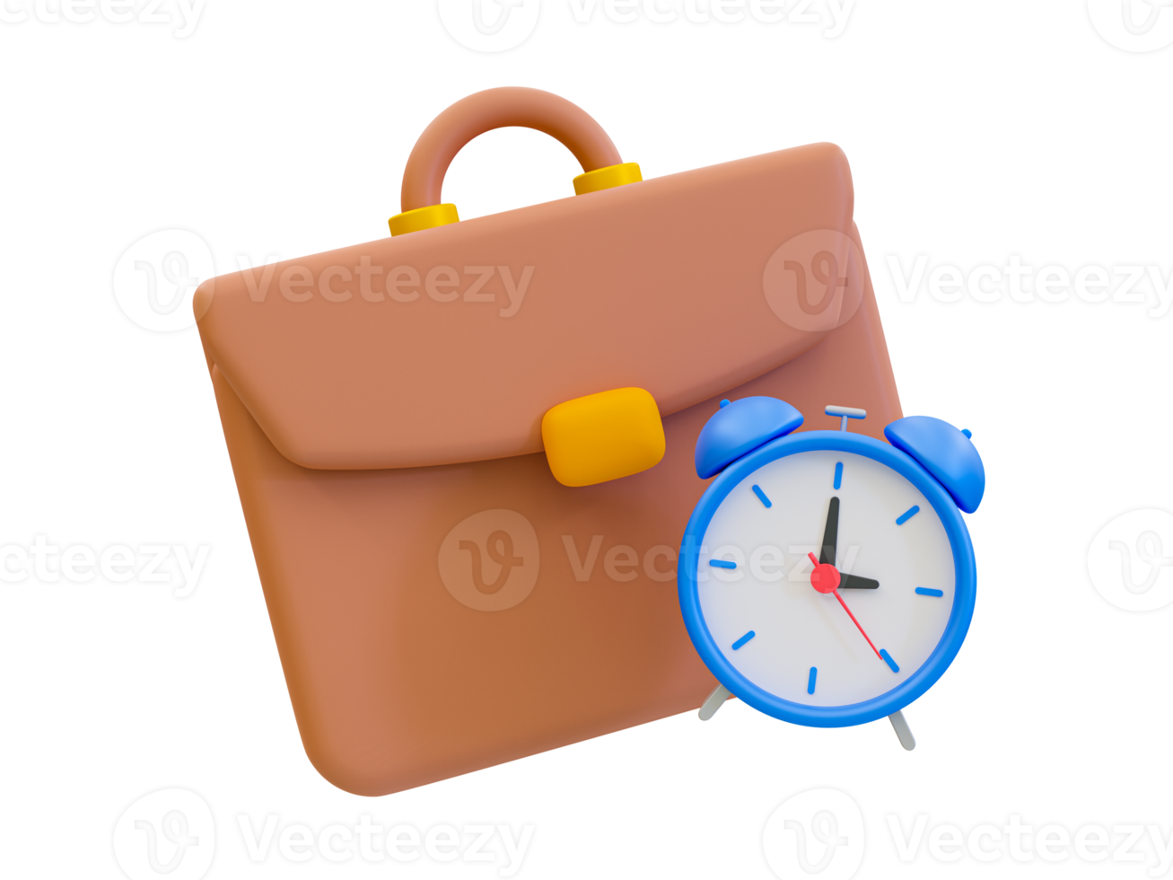 3d minimal working time management. rush hour. urgent work. Time is a money concept. briefcase with an alarm clock. 3d illustration. png